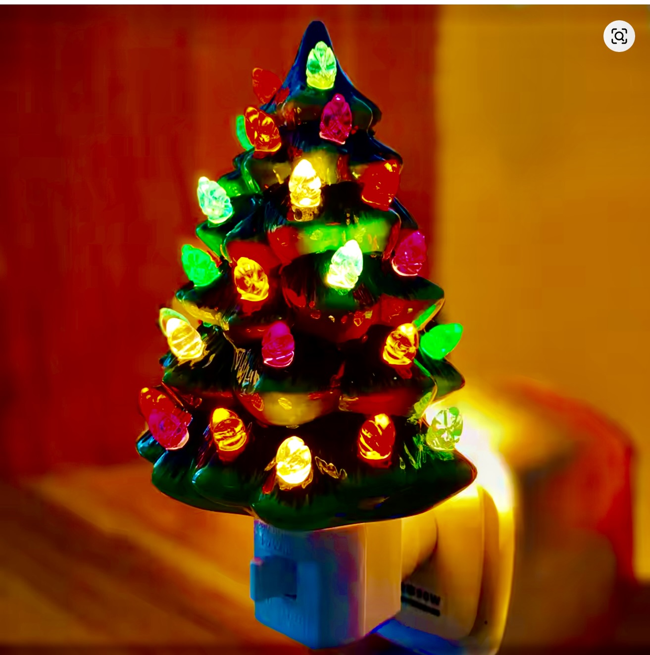 Ceramic Christmas Tree Night Light, Direct Plug, Plugin, Children's Room, Multicolor Bulbs and 360 Degree Rotating Plug with On/Off Switch (White)