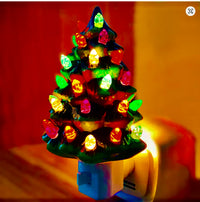 Ceramic Christmas Tree Night Light, Direct Plug, Plugin, Children's Room, Multicolor Bulbs and 360 Degree Rotating Plug with On/Off Switch (White)