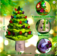 Ceramic Christmas Tree Night Light, Direct Plug, Plugin, Children's Room, Multicolor Bulbs and 360 Degree Rotating Plug with On/Off Switch (White)