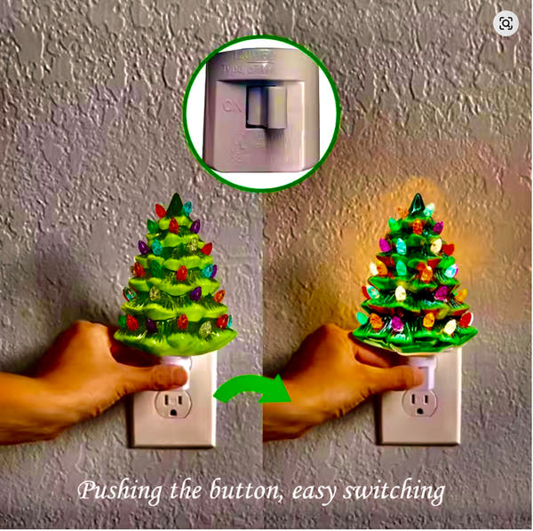Ceramic Christmas Tree Night Light, Direct Plug, Plugin, Children's Room, Multicolor Bulbs and 360 Degree Rotating Plug with On/Off Switch (White)